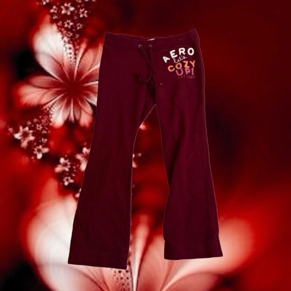Burgundy Aero flare sweatpants with drawstring waistband